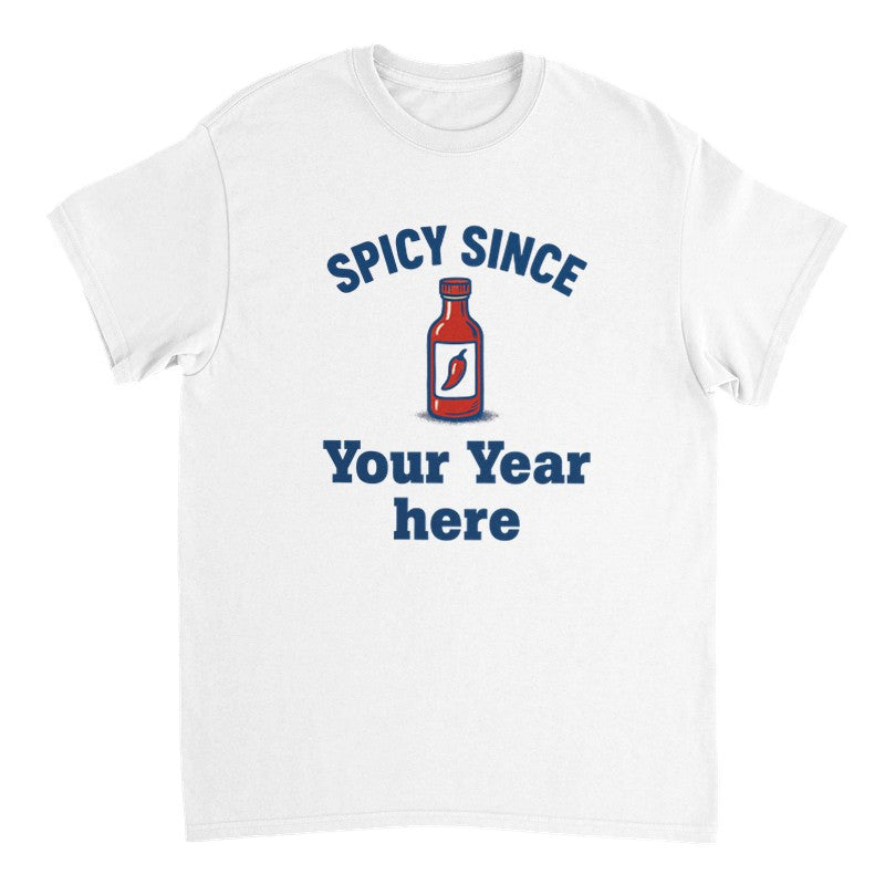 Portuguese spicy humor T-shirt with hot sauce illustration and custom year text