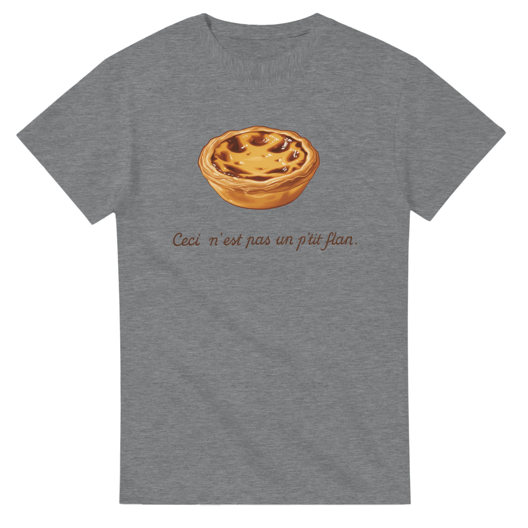 Portuguese pastel de nata illustration T-shirt with text “Ceci n’est pas un p’tit flan”
