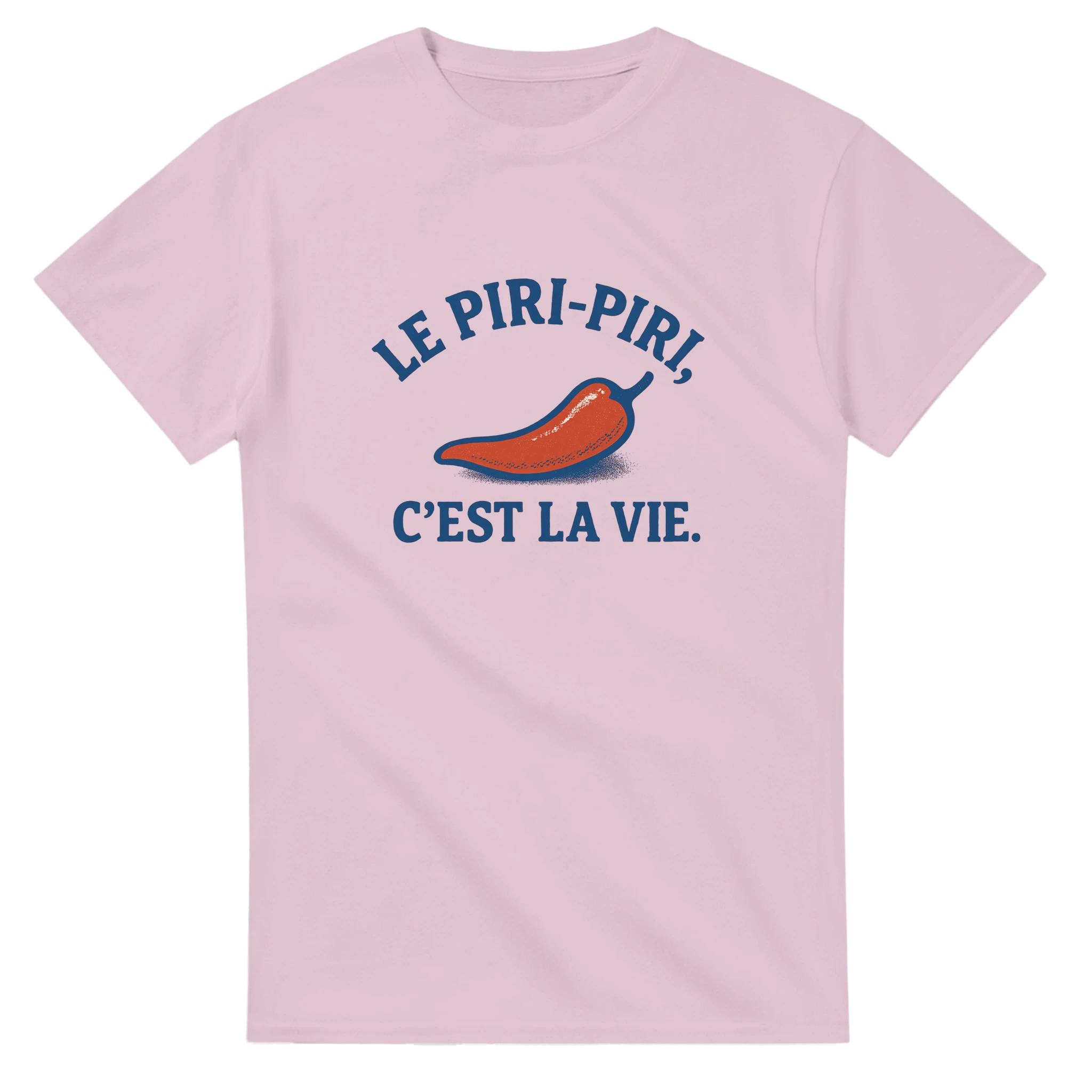 t shirt humour Portugal Le piripiri c est la vie , red pepper on rose t shirt saying le piri-piri c est la vie