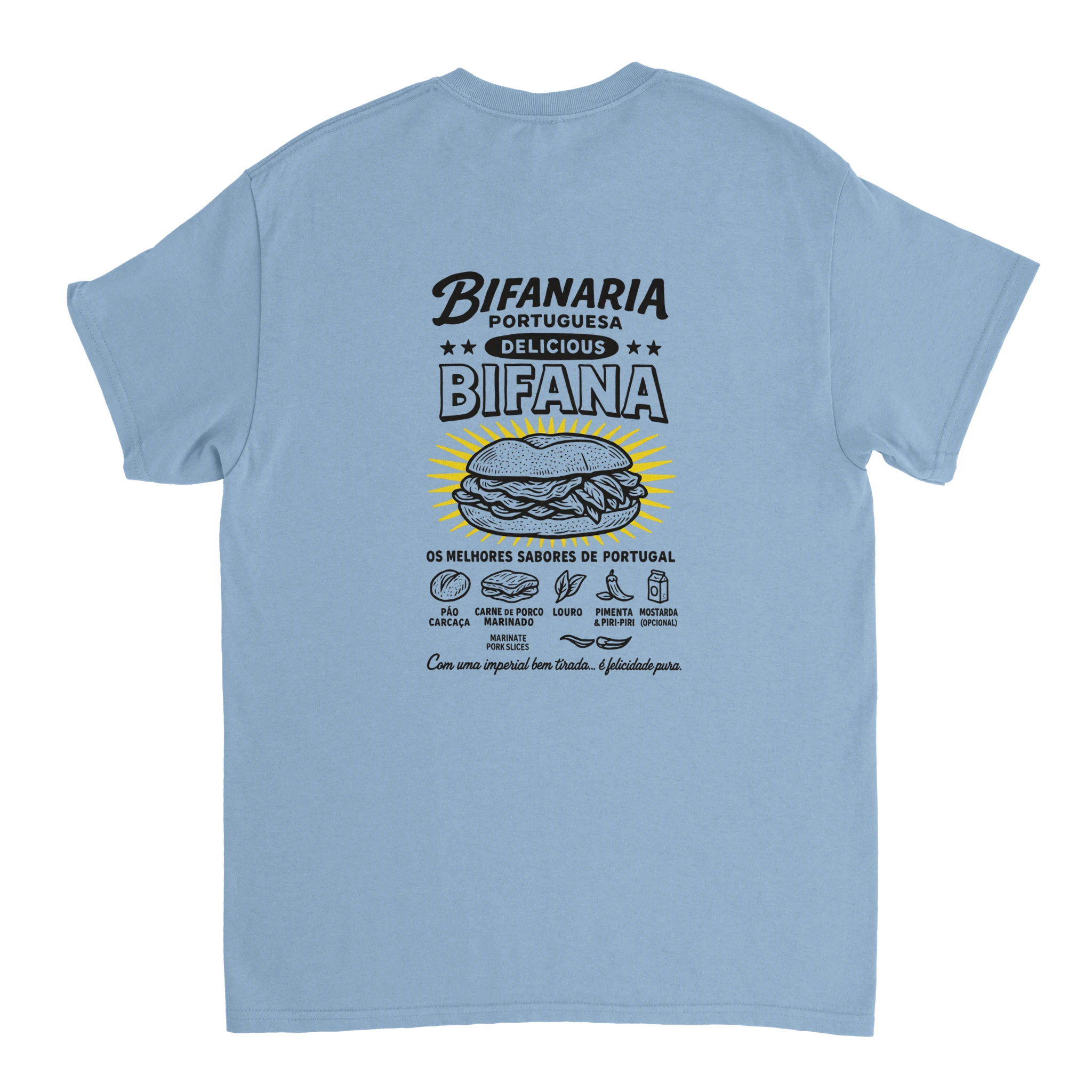 bifana recepy  light blue t shirt ingredients funny portuguese foodie shirt 