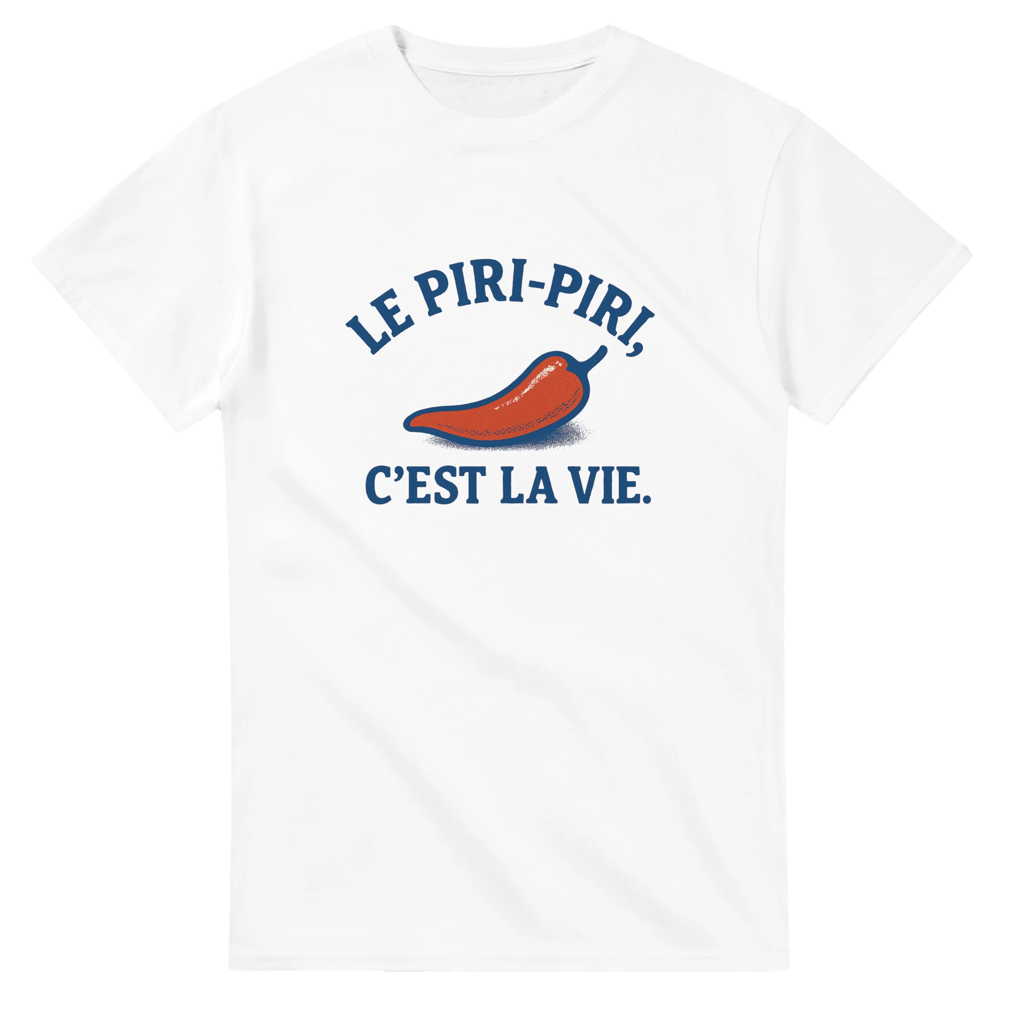 t shirt humour Portugal Le piripiri c est la vie , red pepper on white t shirt saying le piri-piri c est la vie 